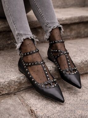 Valentino Black Studded Flats  Garavani Noir Caged Rockstud size 40